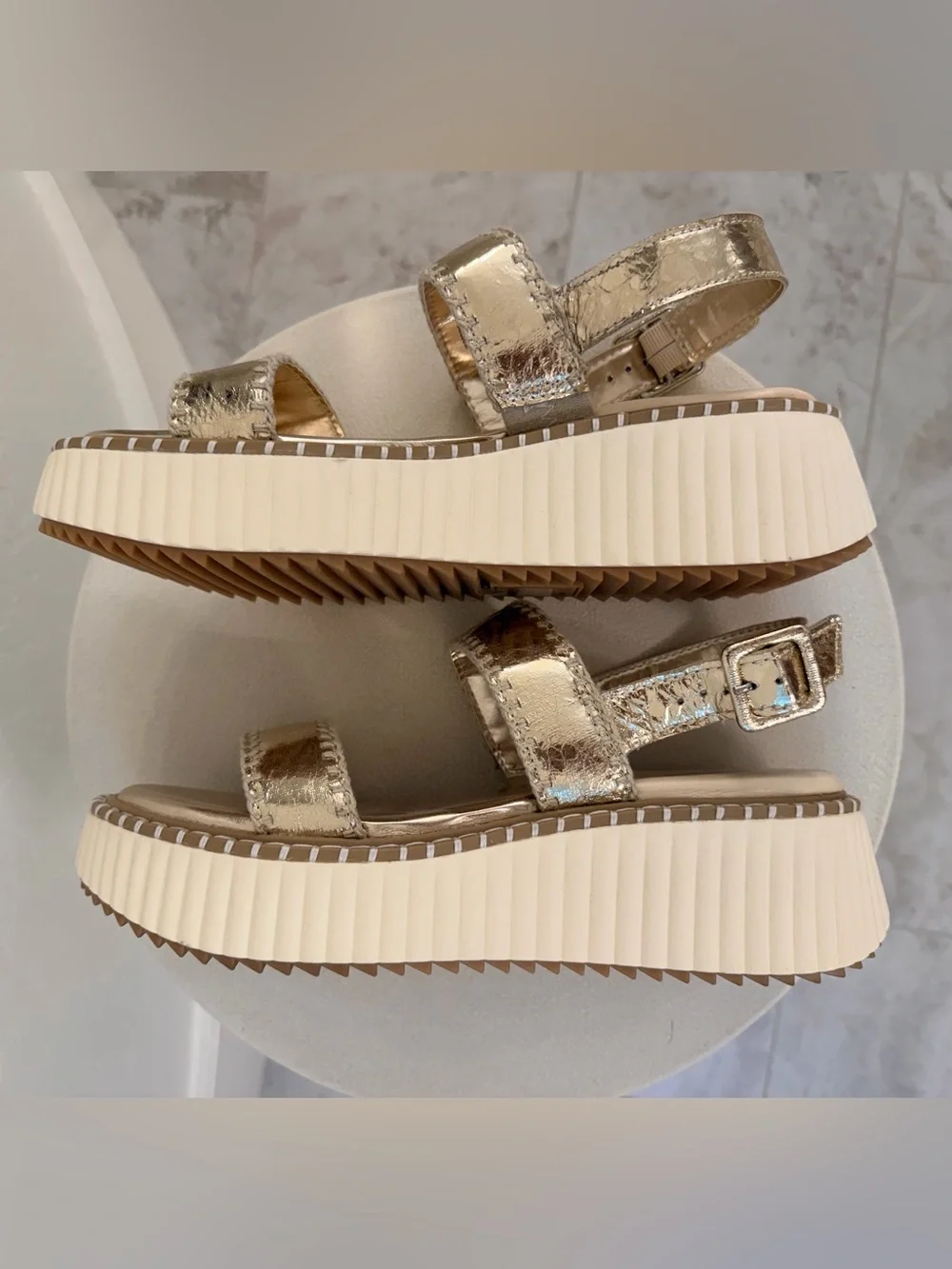 Dolce Vita Drake Metallic Gold Platform Sandals with Cream Sole